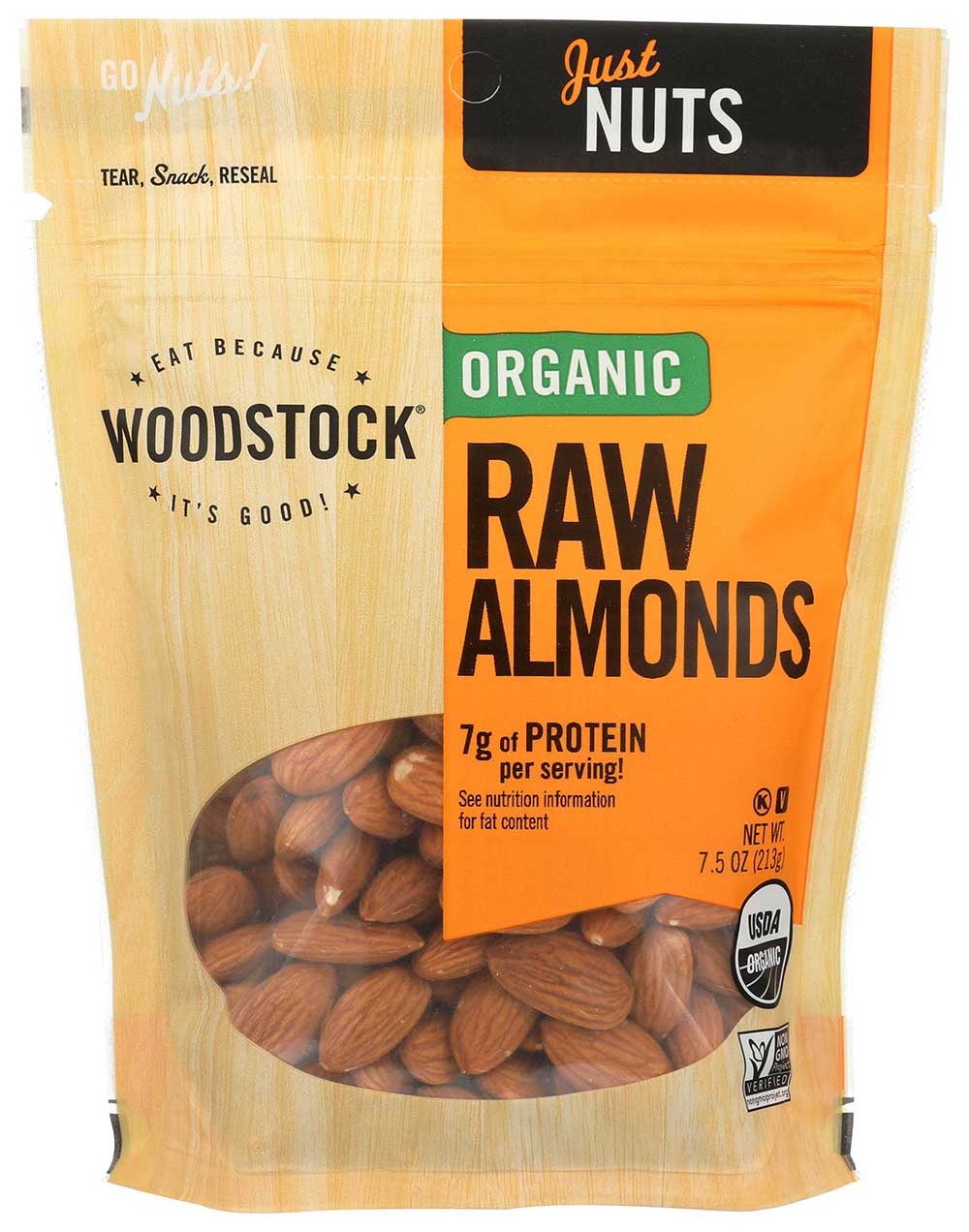 Woodstock Farms Organic Raw Almond, 7.5 Ounce -- 8 Per Case