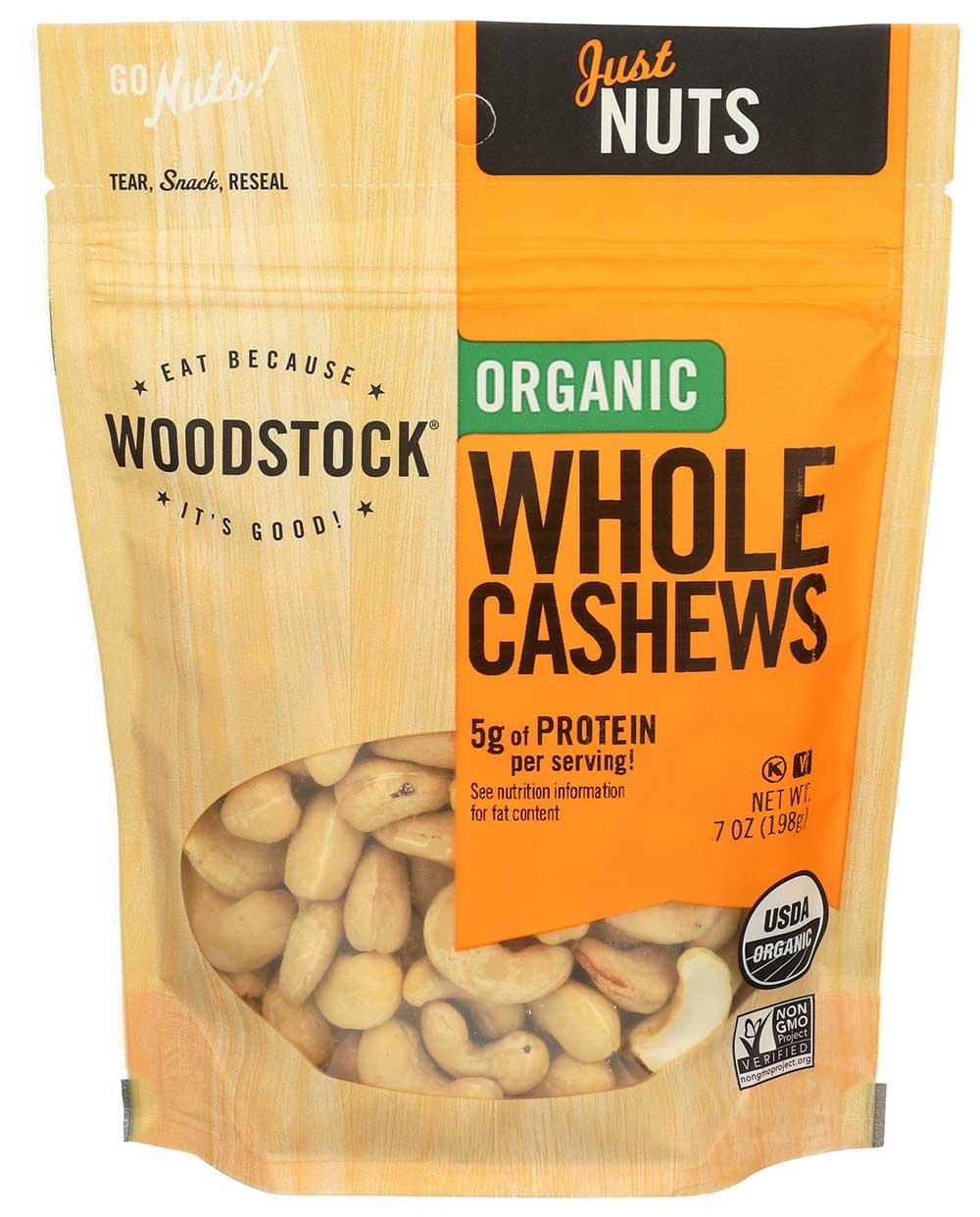 Woodstock Farms Organic Large Whole Raw Cashew, 7 Ounce -- 8 Per Case