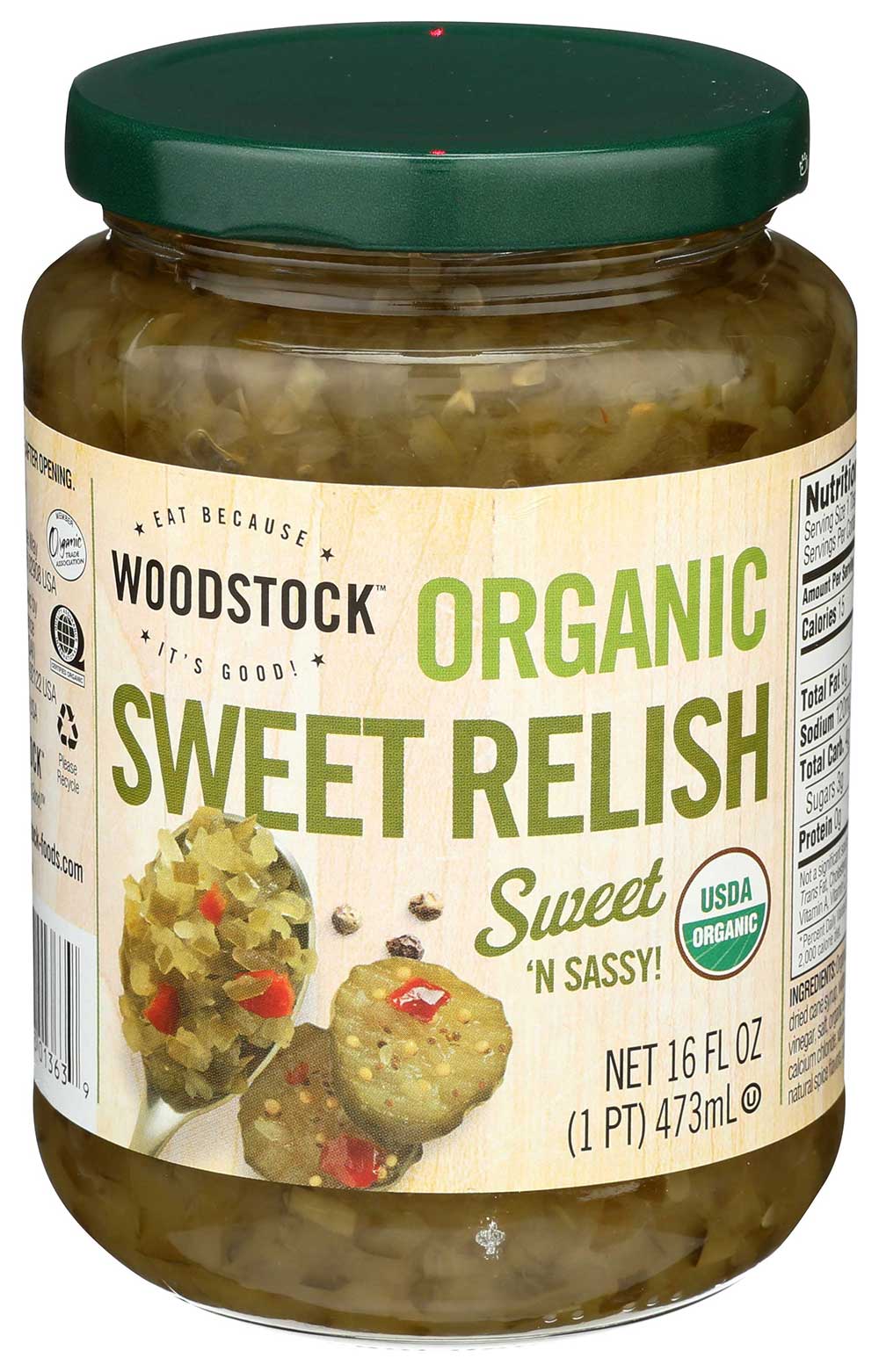 Woodstock Farms Organic Sweet Relish, 16 Ounce -- 12 Per Case