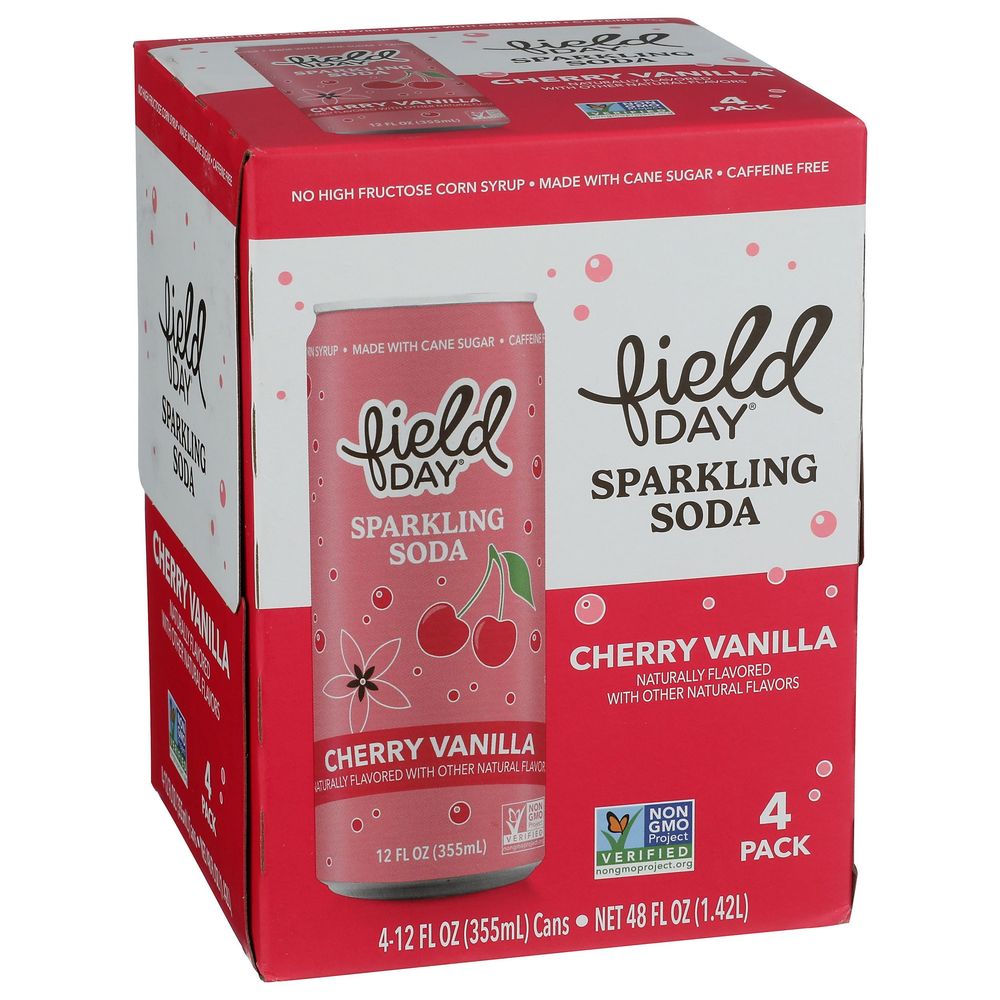 Field Day 12 Fluid Ounce Cherry Vanilla Sparkling Soda, 4 Count -- 6 Per Case