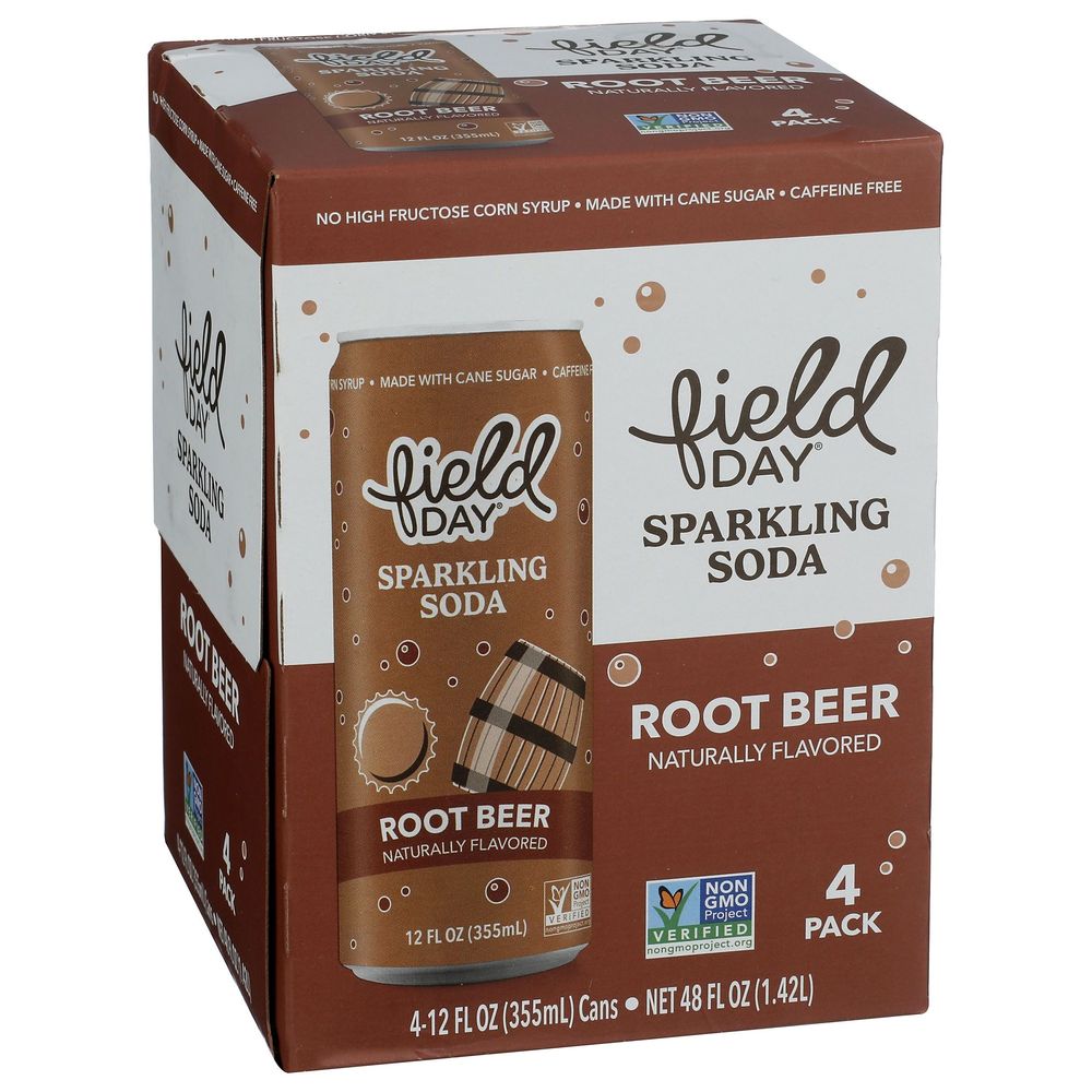 Field Day 12 Fluid Ounce Root Beer Sparkling Soda, 4 Count -- 6 Per Case