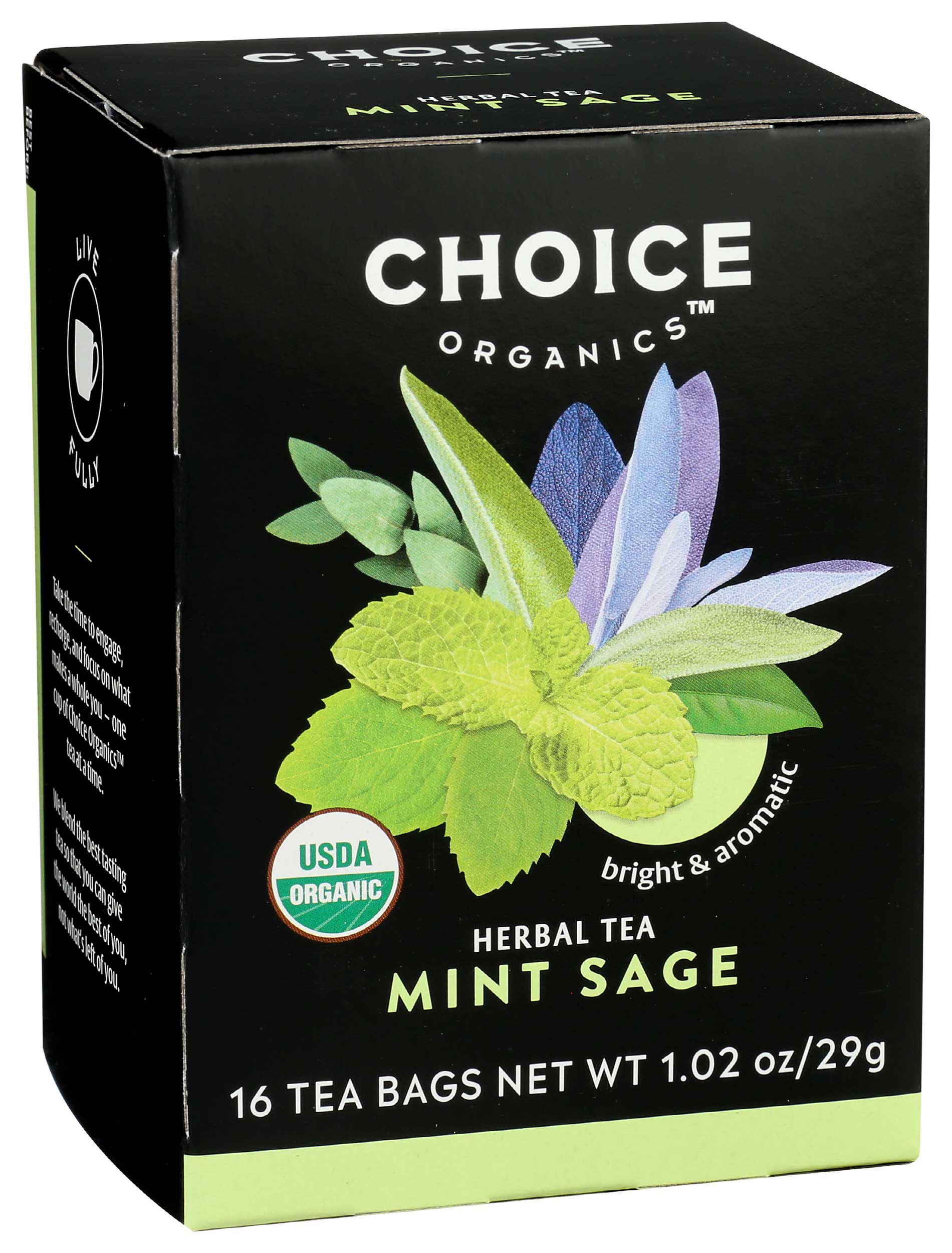 Choice Organics Mint Sage Herbal Tea, 16 tea bags -- 6 per case