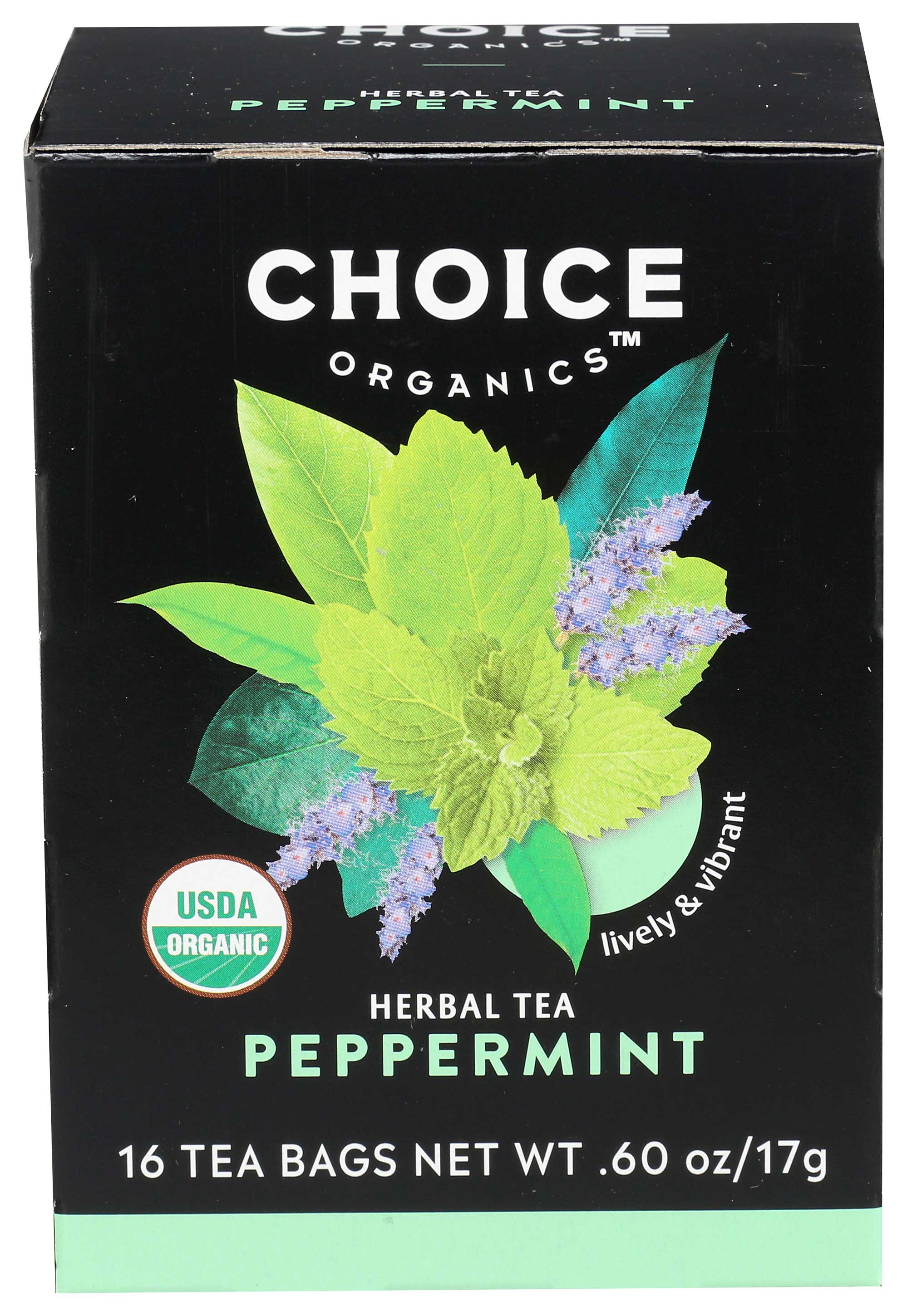 Choice Organic Teas Peppermint Herbal Tea, 16 Bags Count -- 6 Per Case