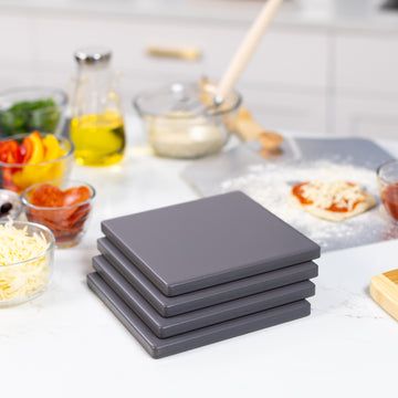 Old Stone Grey Glazed Cordierite Square Pizza Stone 4 Piece Set, 7.5 X 7.5 Inch