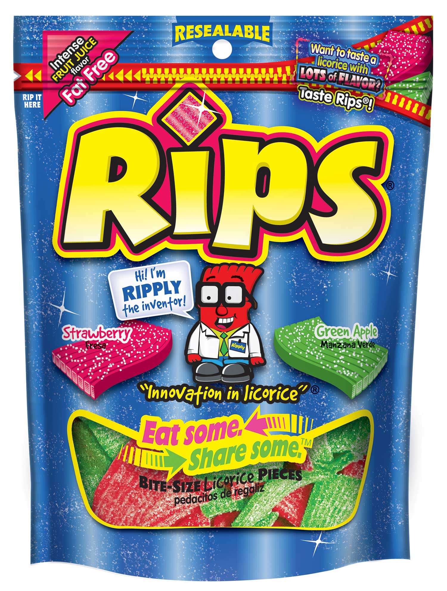 Rips Bite Size Strawberry Green Apple Licorice Piece, 8 Ounce -- 12 Per Case