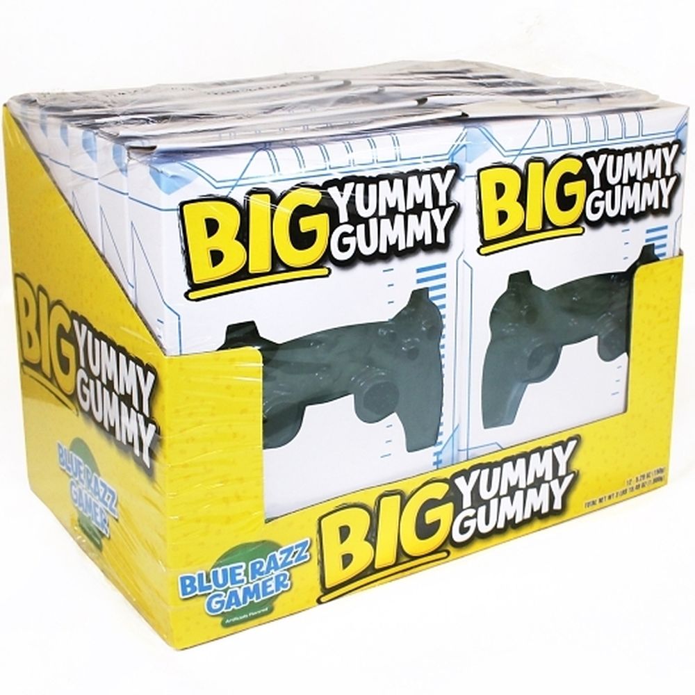 Big Yummy Gummy 5.9 Ounce Blue Razzberry Gamer Candy - Display, 12 count