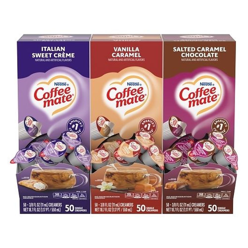 Coffee-mate 3 Flavor Variety Liquid Creamer Portion Cups, 0.374 Fluid Ounce -- 150 Per Case