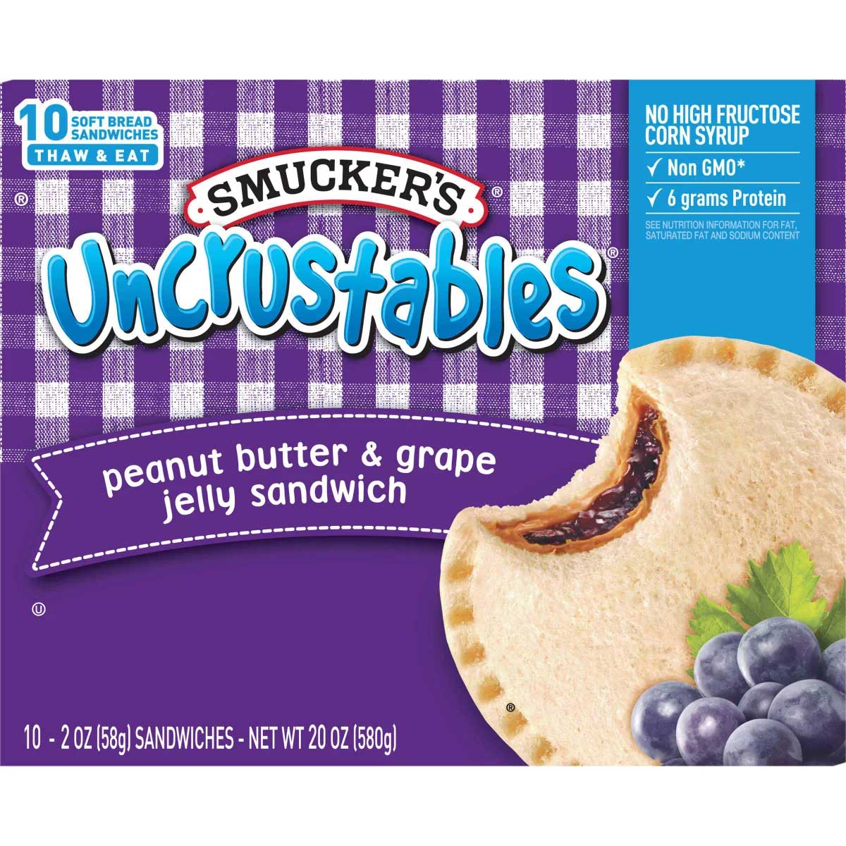 Smuckers Uncrustables Peanut Butter and Grape Jelly Sandwich, 2 Ounce