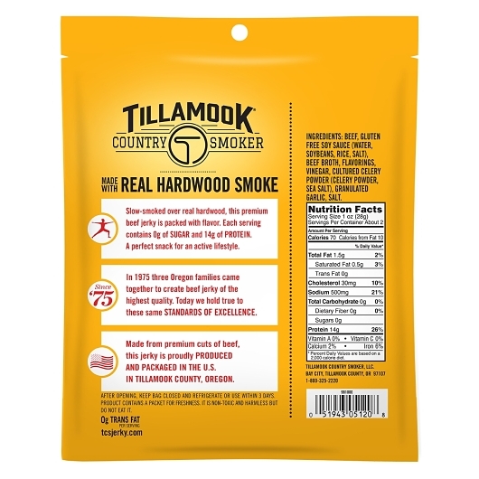Tillamook Country Smoker Zero Sugar Original Beef Jerky, 2.2 Ounce -- 8 Per Case