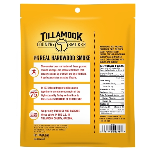 Tillamook Country Smoker Zero Sugar Original Smoked Sausage -- 12 Per Case