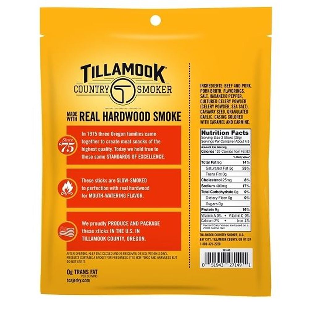 Tillamook Country Smoker Hot And Spicy Smoked Sausage Stick, 4.6 Ounce -- 12 Per Case