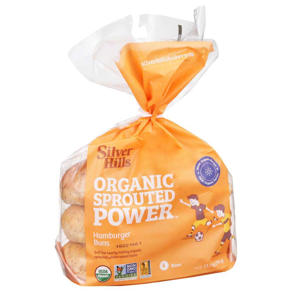 Silver Hills Organic Sprouted Whole Wheat Plain Hamburger Bun, 13.7 Ounce -- 6 Per Case
