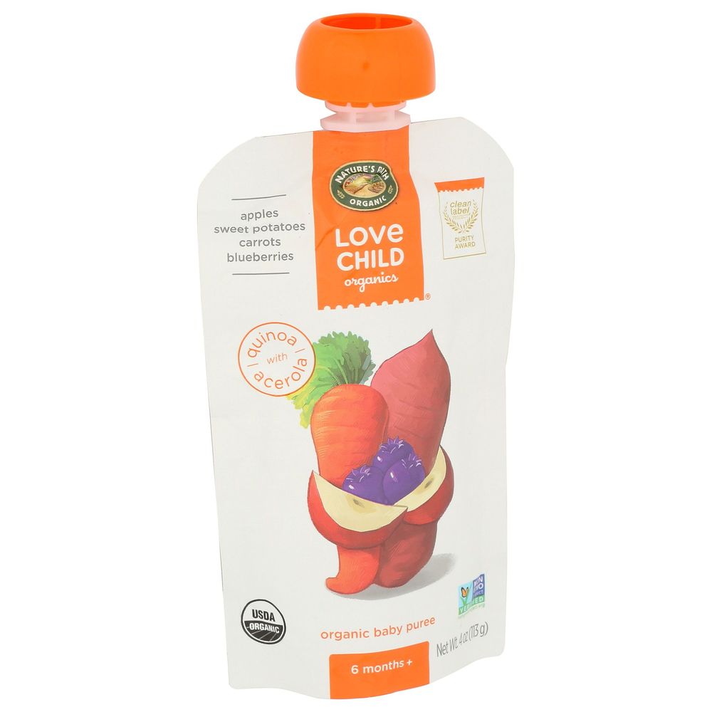 Love Child Organics Apple Sweet Potato Carrot Blueberry Baby Puree, 4 Ounce -- 12 Per Case
