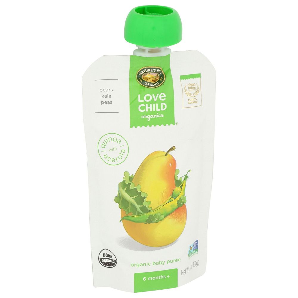 Love Child Organics Pears Kale Plus Peas Baby Puree, 4 Ounce -- 12 Per Case