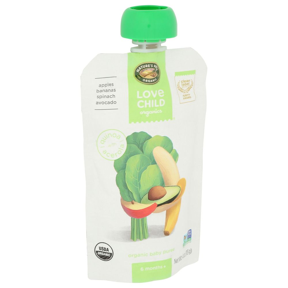 Love Child Organics Apple Banana Spinach Avocado Baby Puree, 4 Ounce -- 12 Per Case