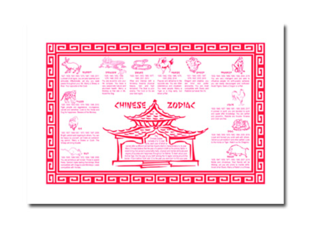 Lapaco Zodiac Red Stock Printed Placemat, 15 x 10 inch -- 1000 per case.