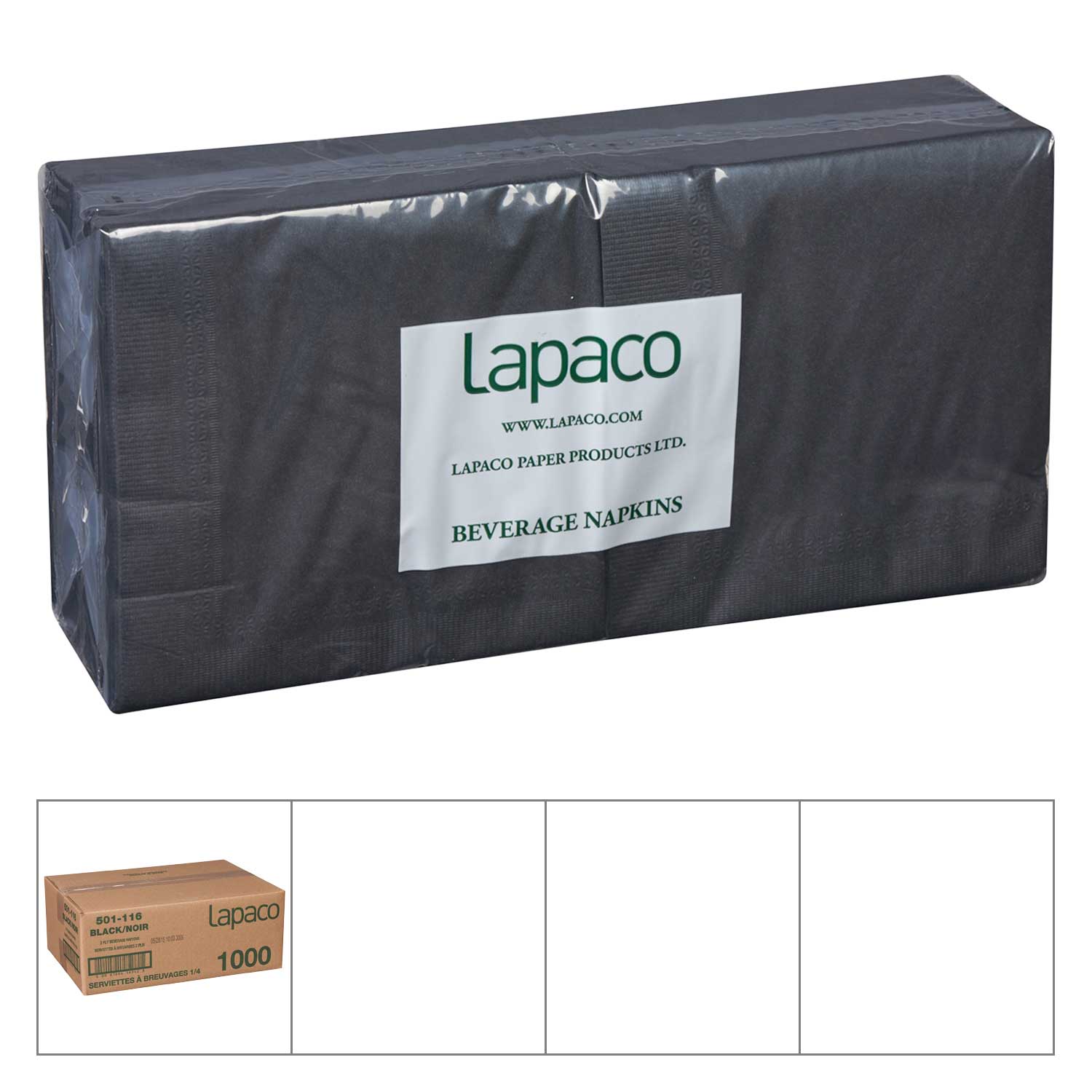 Lapaco 2 Ply Black Beverage Napkin, 200 count per pack 5 per case.