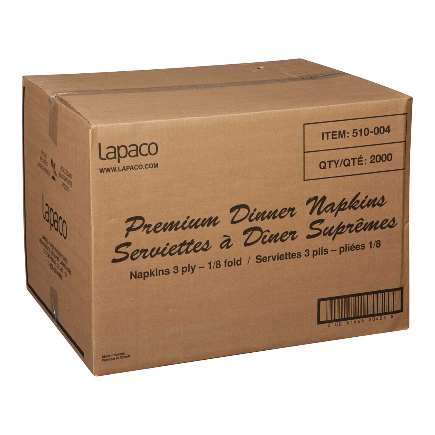 Lapaco Plain 3 Ply White Soft Center Beverage Napkin -- 2000 per case.