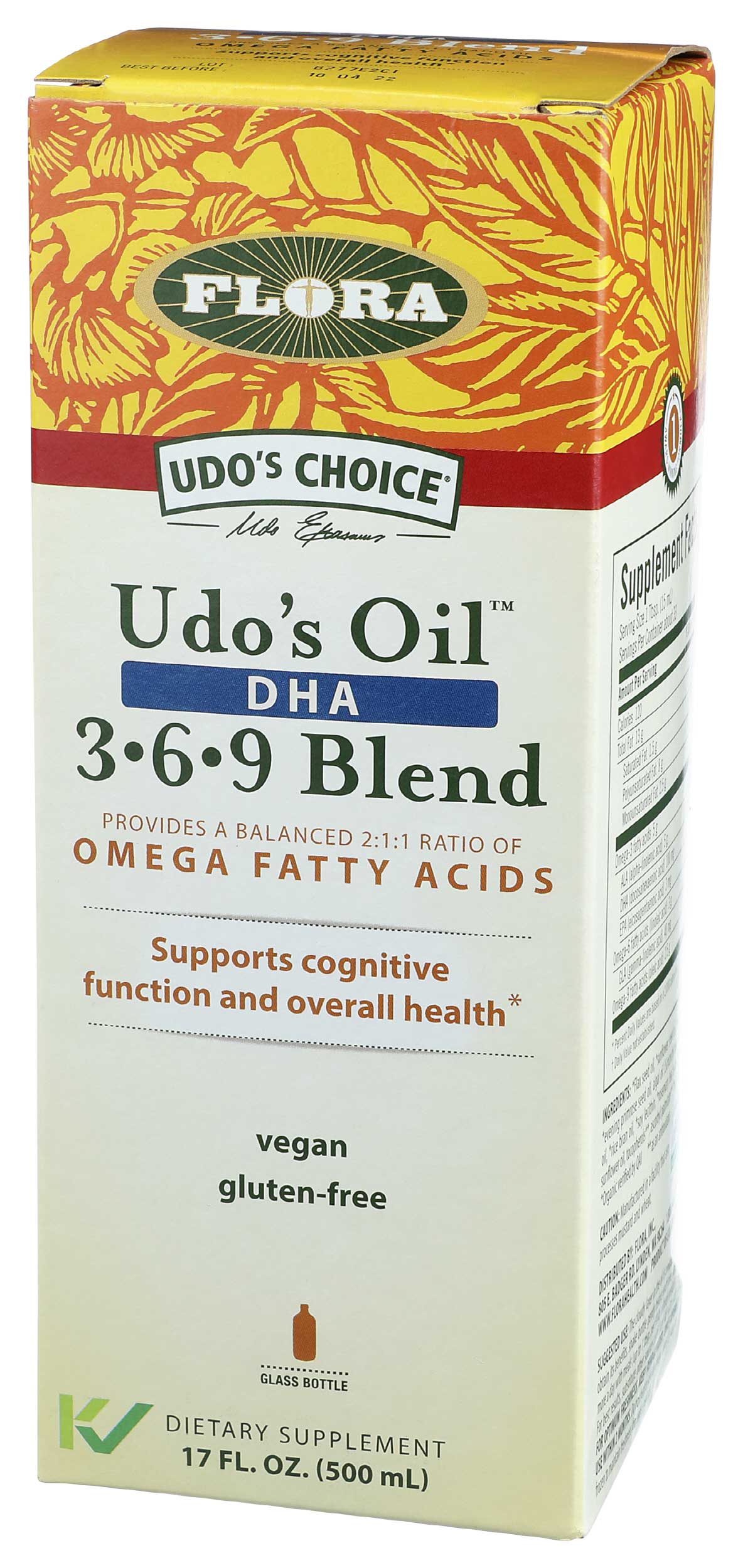 Flora Udos Oil Organic Omega Fatty Acid DHA 369 Blend Dietary Supplement Oil, 17 Fluid Ounce