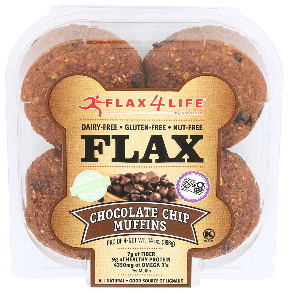 Flax4life Chocolate Chip Muffin, 14 Ounce, 4 Count -- 6 Per Case