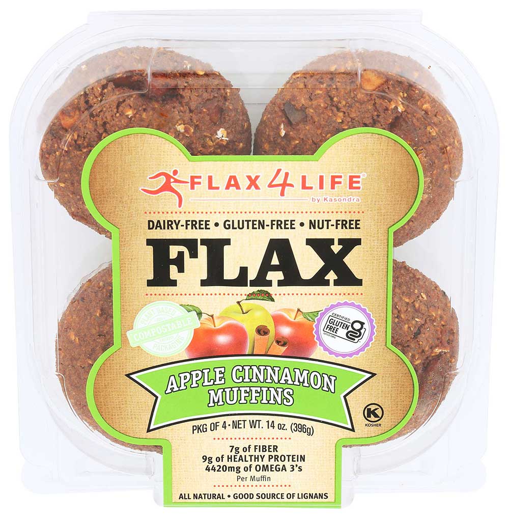Flax4life Gluten Free Apple Cinnamon Flax Muffin, 14 Ounce -- 6 Per Case