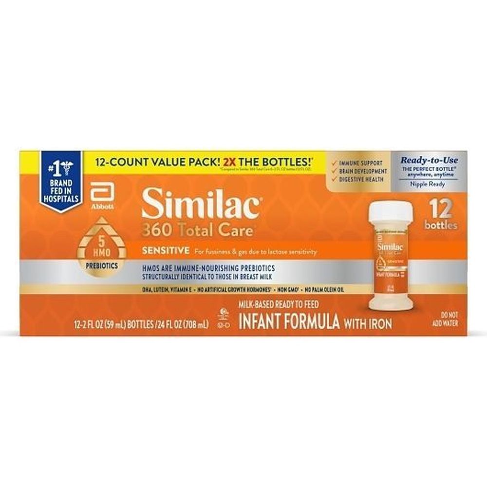 Similac 360 Total Care Sensitive For Fussiness And Gas Milk Base Ready To Feed Liquid Infant Formula, 2 Fluid Ounce Bottle -- 24 Per Case