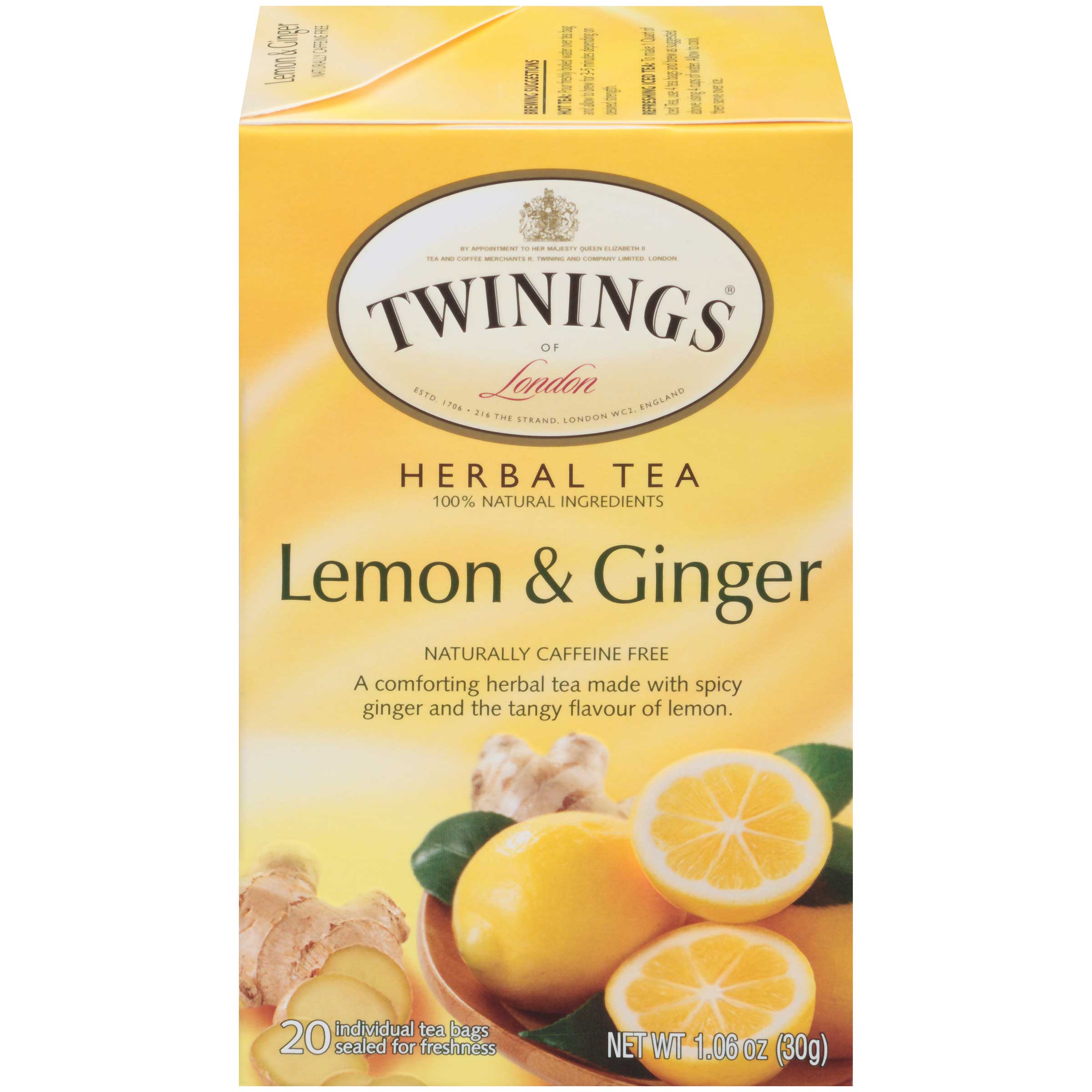 Twinings Lemon And Ginger Herbal Tea, 20 Bags Count -- 6 Per Case
