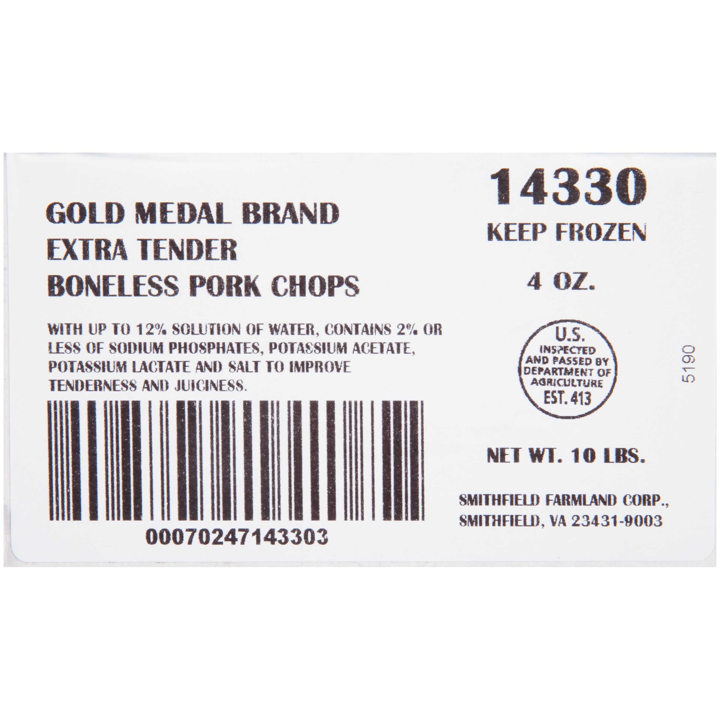 Extra Tender Gold Medal Boneless Center Pork Chop, 10 Pound.