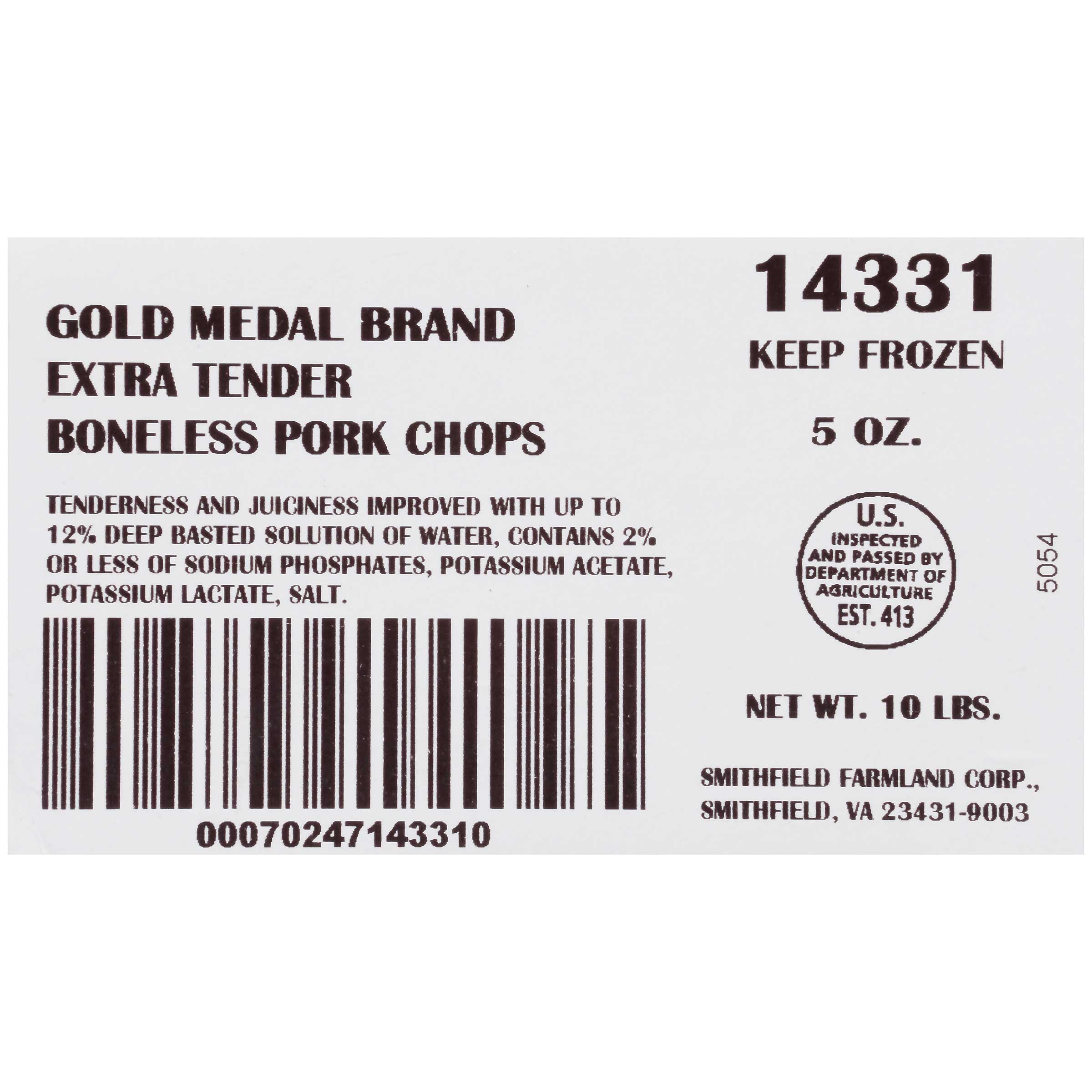 Extra Tender Gold Medal Boneless Pork Chop, 10 Pound.