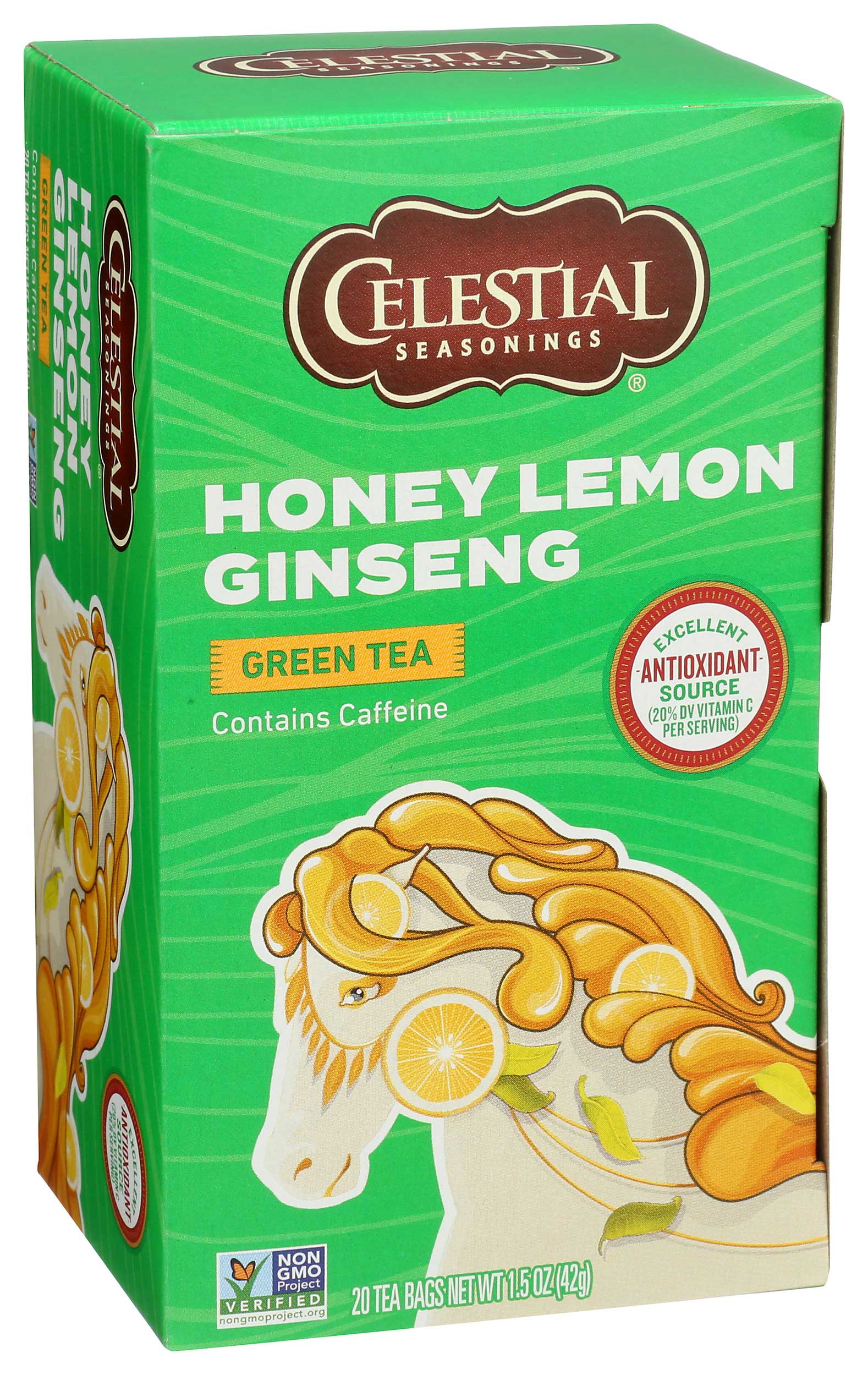 Celestial Seasonings Honey Lemon Ginseng Green Tea, 20 Bags Count -- 6 Per Case