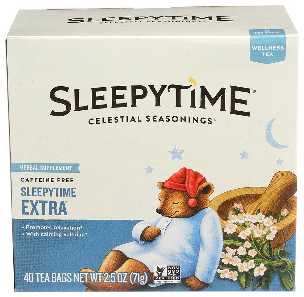 Celestial Seasonings Slepy Time Extra Wellness Tea, 40 Tea Bags Count -- 6 Per Case