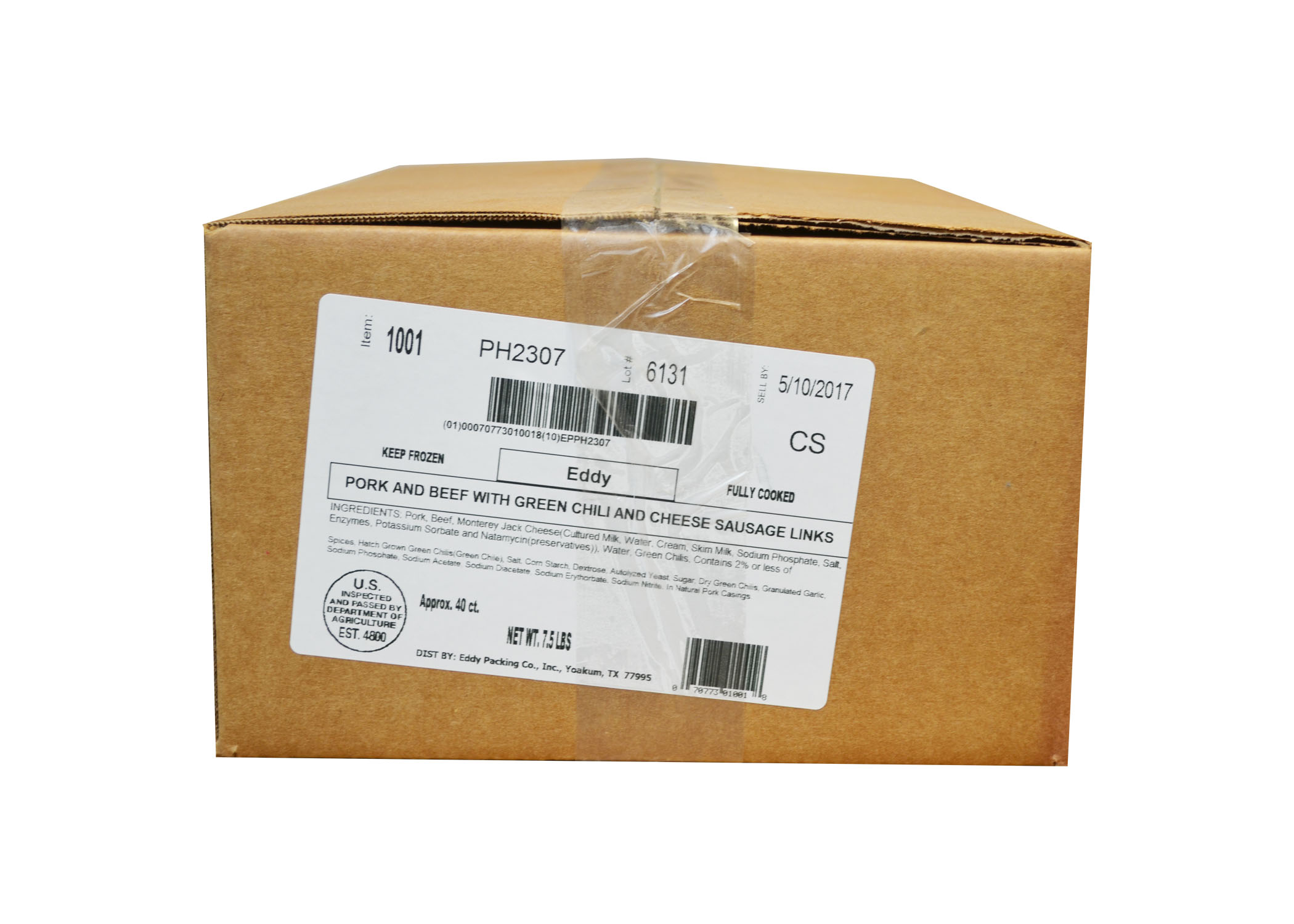 Eddy Pork Beef Green Chili 3 Ounce Sausage, 7.5 Pound.
