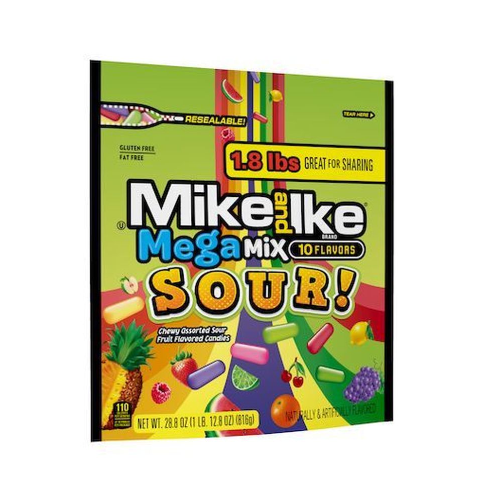 Mike And Ike Mega Mix Sour Chewy Candy, Stand Up Bag, 28.8 Ounce -- 6 Per Case