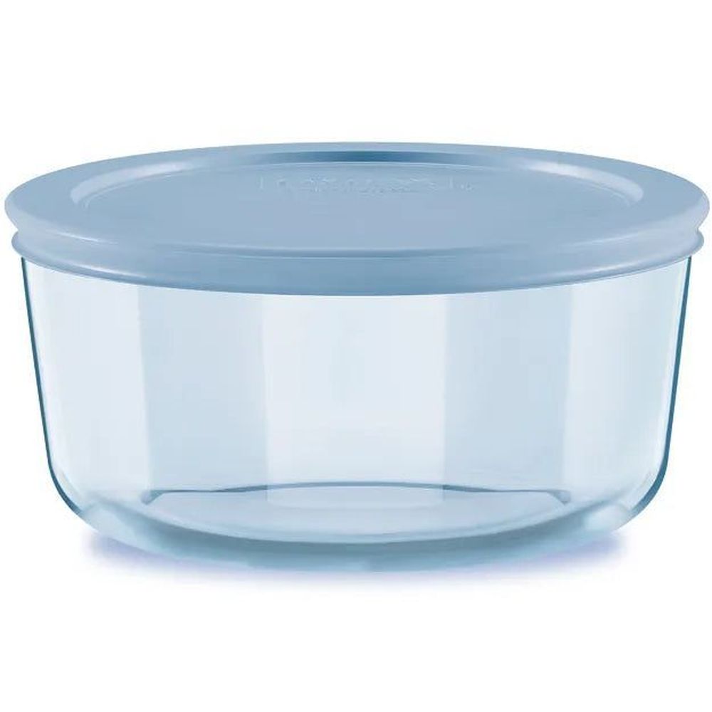Pyrex Blue Glass Round 4 Cup Storage Container with Plastic Lid, 6.0 x ...