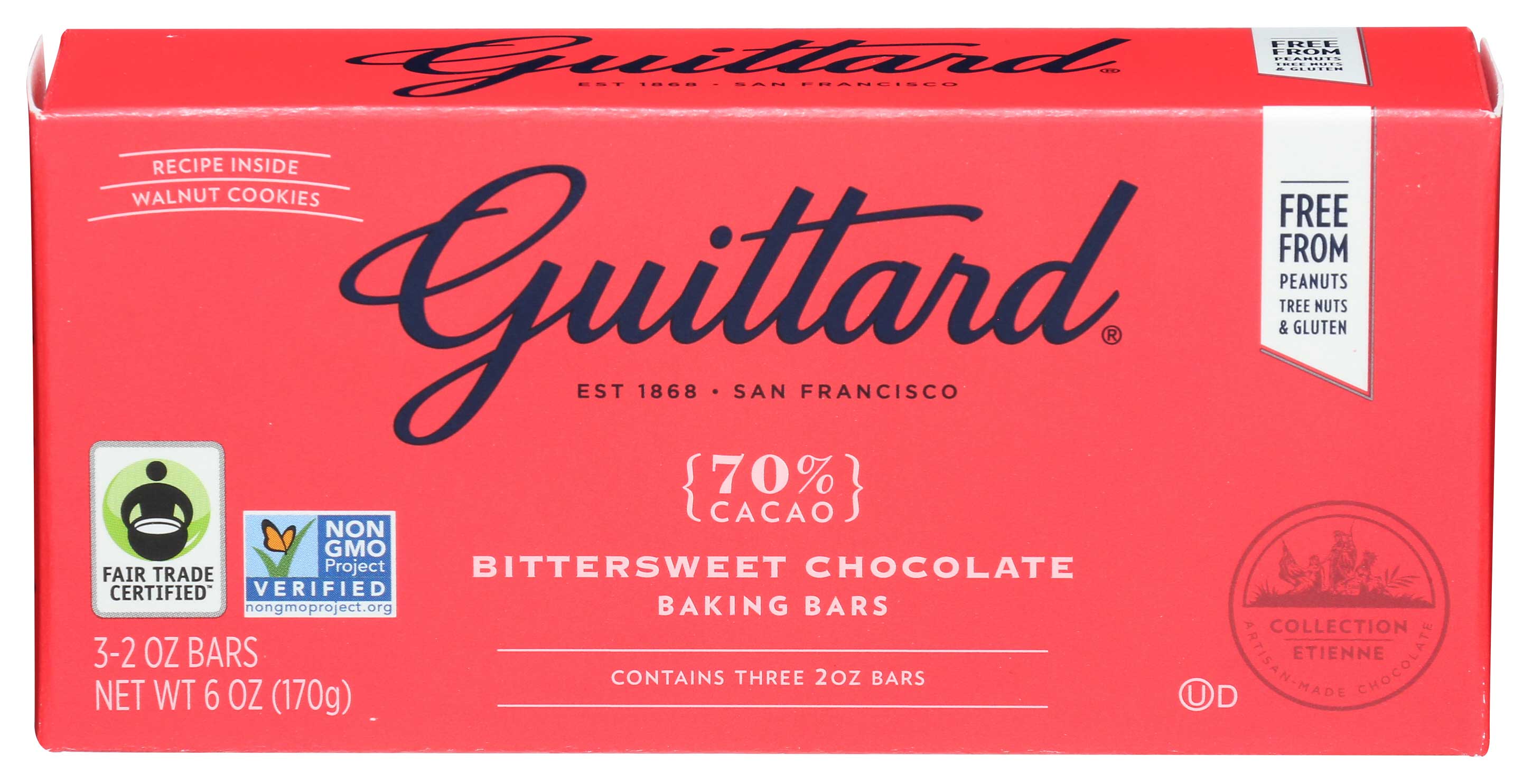 Guittard Bitter Sweet Chocolate Bar, 2 Ounce, 3 Count -- 12 Per Case