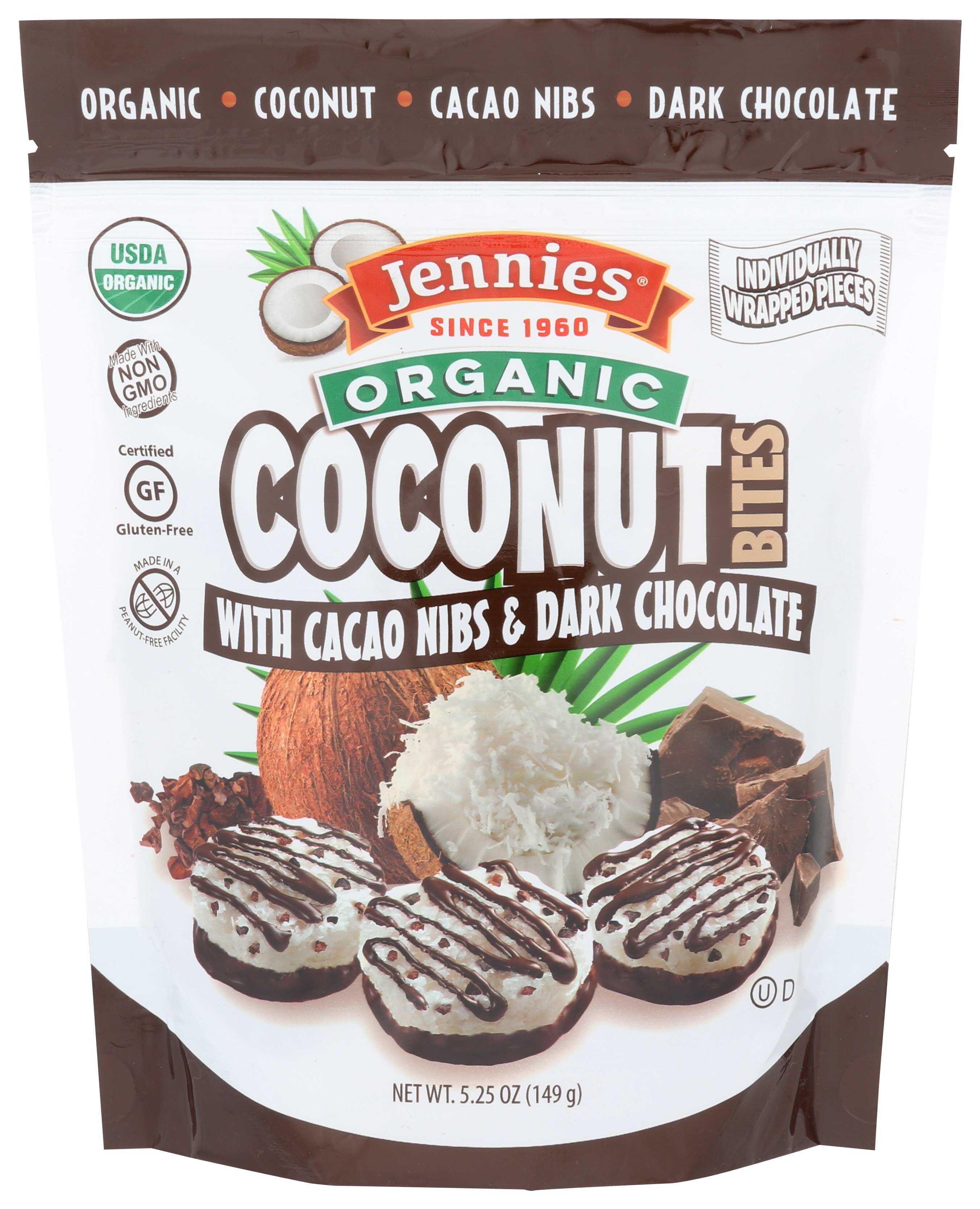 Jennies Organic Cacao Nibs And Dark Chocolate Coconut Macaroon Bites, 5.25 Ounce -- 6 Per Case