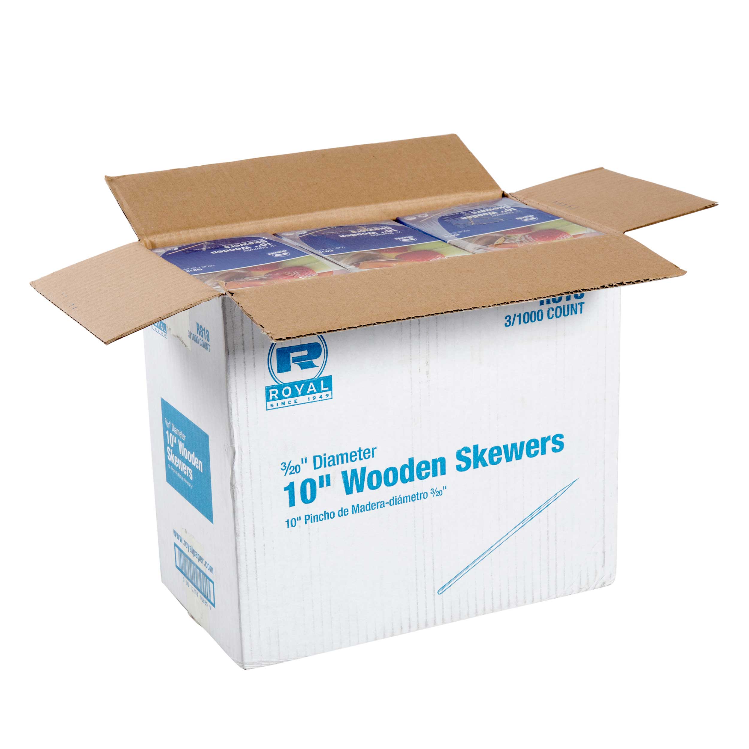 Royal 10 Inch Wood Skewer, 1000 Count -- 3 Per Case