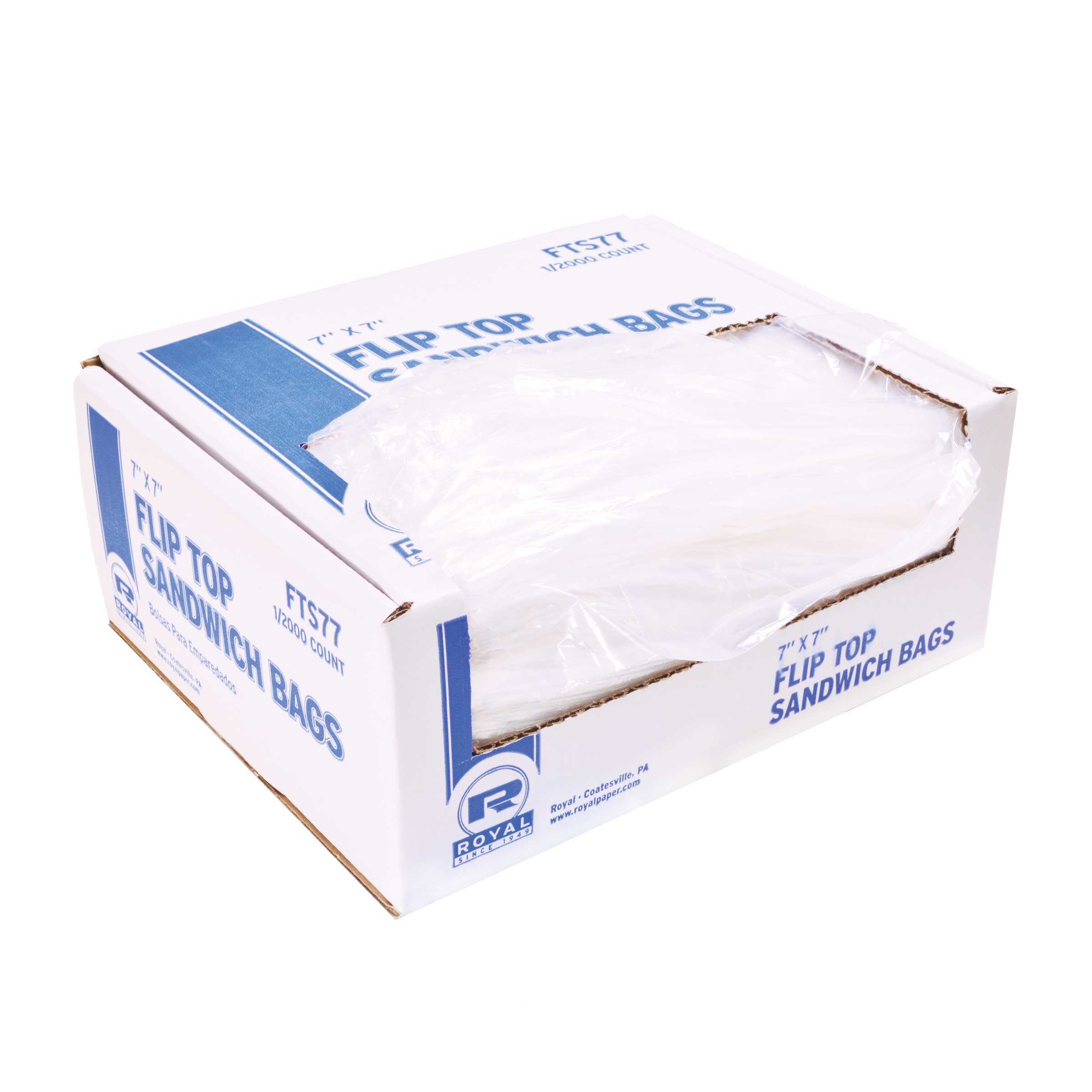 Royal Low Density Flip Top Sandwich Bag, 7 X 7 Inch -- 2000 Per Case