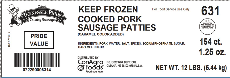 Odom's Tennessee Pride Value Fully Cooked Trimmed 3.25 Inch Formed Sausage Patties Without Msg, 12 Pound