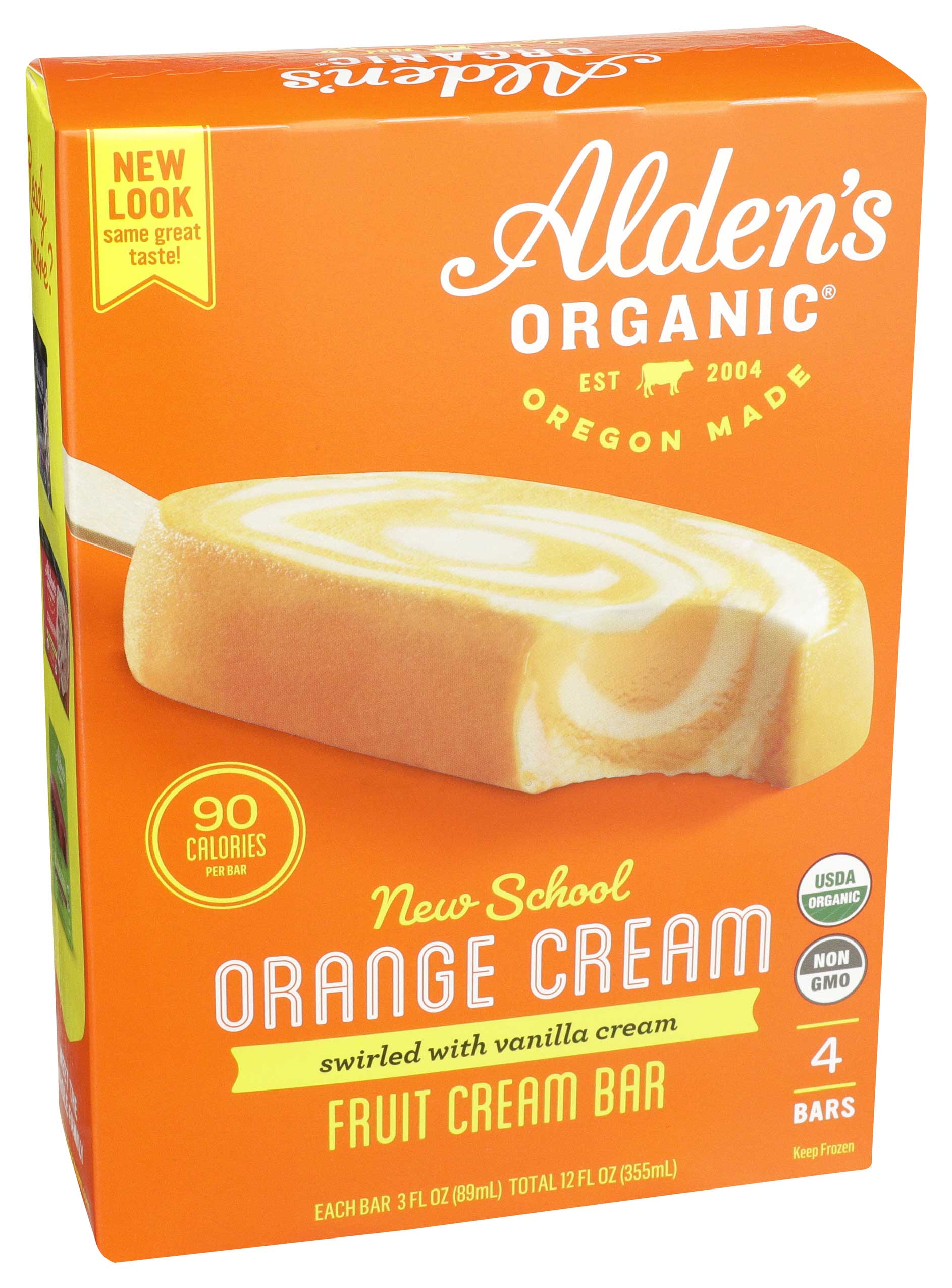 Alden's Organic New School Orange Cream Ice Cream Bars, 3 Fluid Ounce, 4 Count -- 12 Per Case