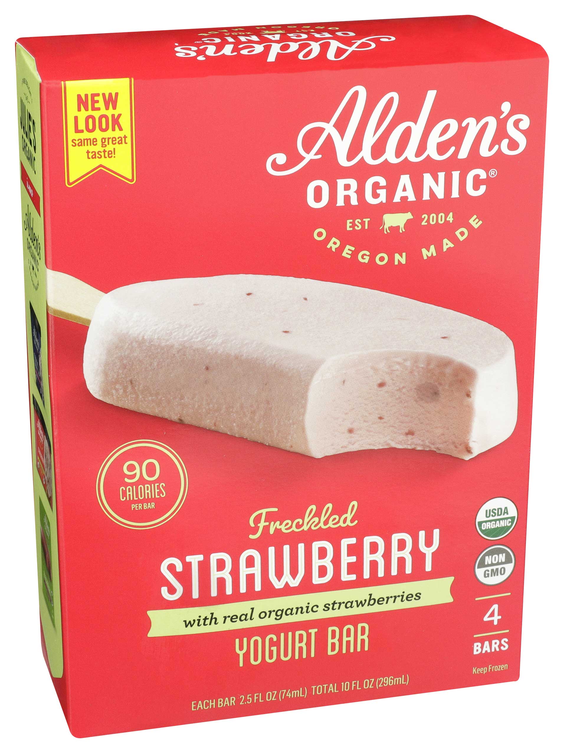 Alden's Organic Strawberry Yogurt Bar, 2.5 Fluid Ounce, 4 Count -- 12 Per Case
