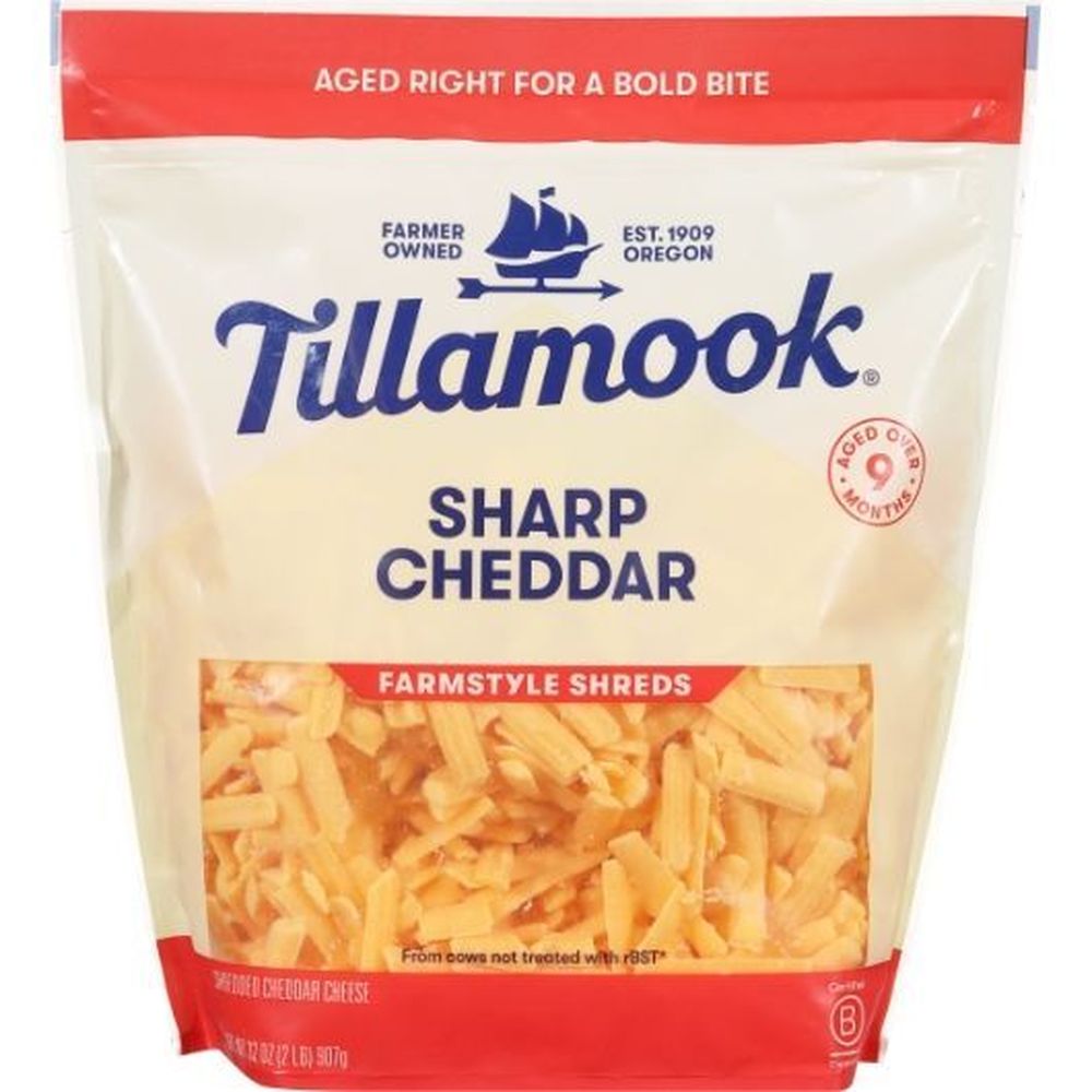 Tillamook Farmstyle Thick Cut Sharp Yellow Cheddar Shredded Cheese, 2 Pound -- 12 Per Case