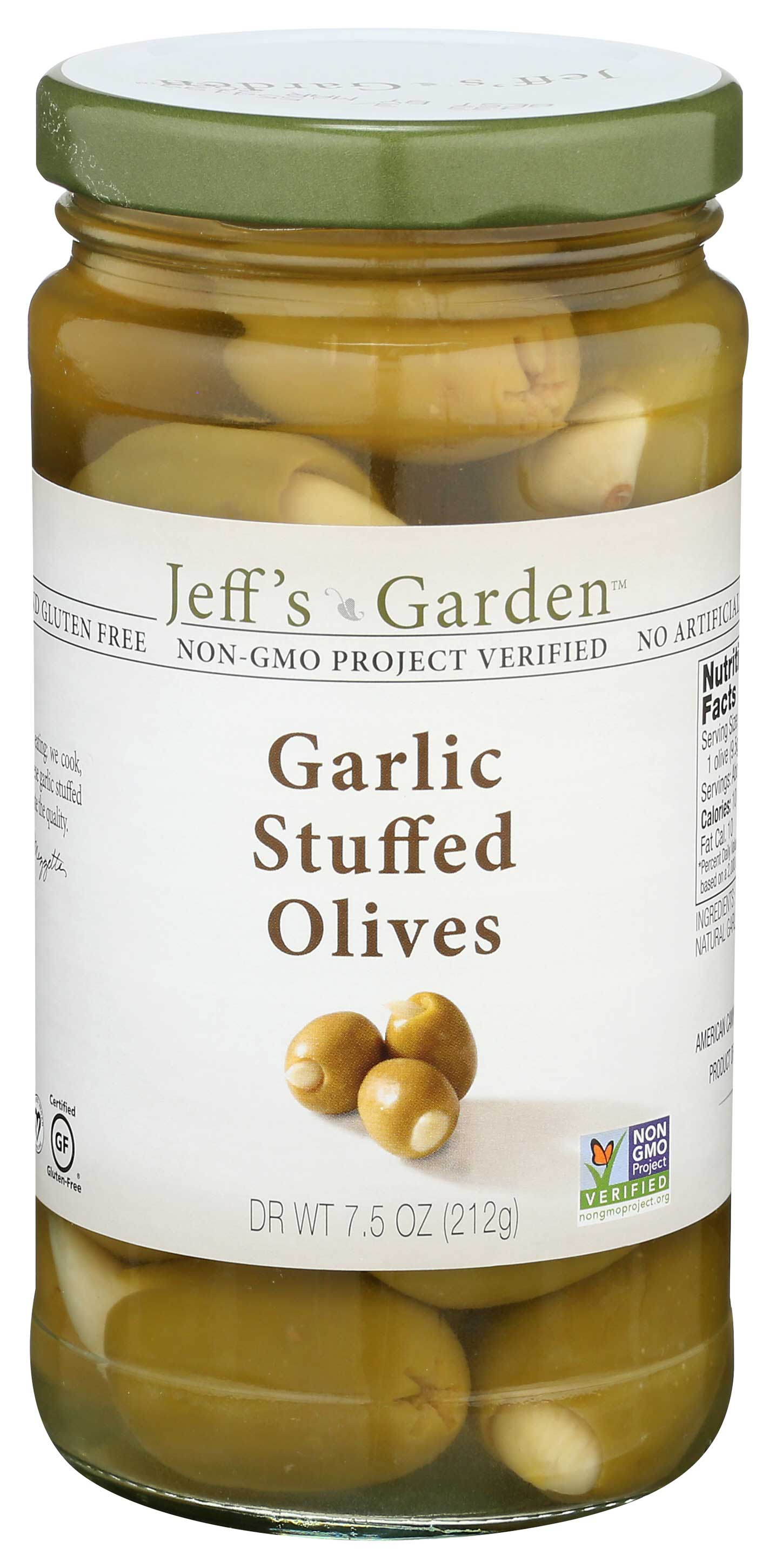Jeffs Natural Stuffed Garlic Olives, 7.5 Ounce -- 6 per case.
