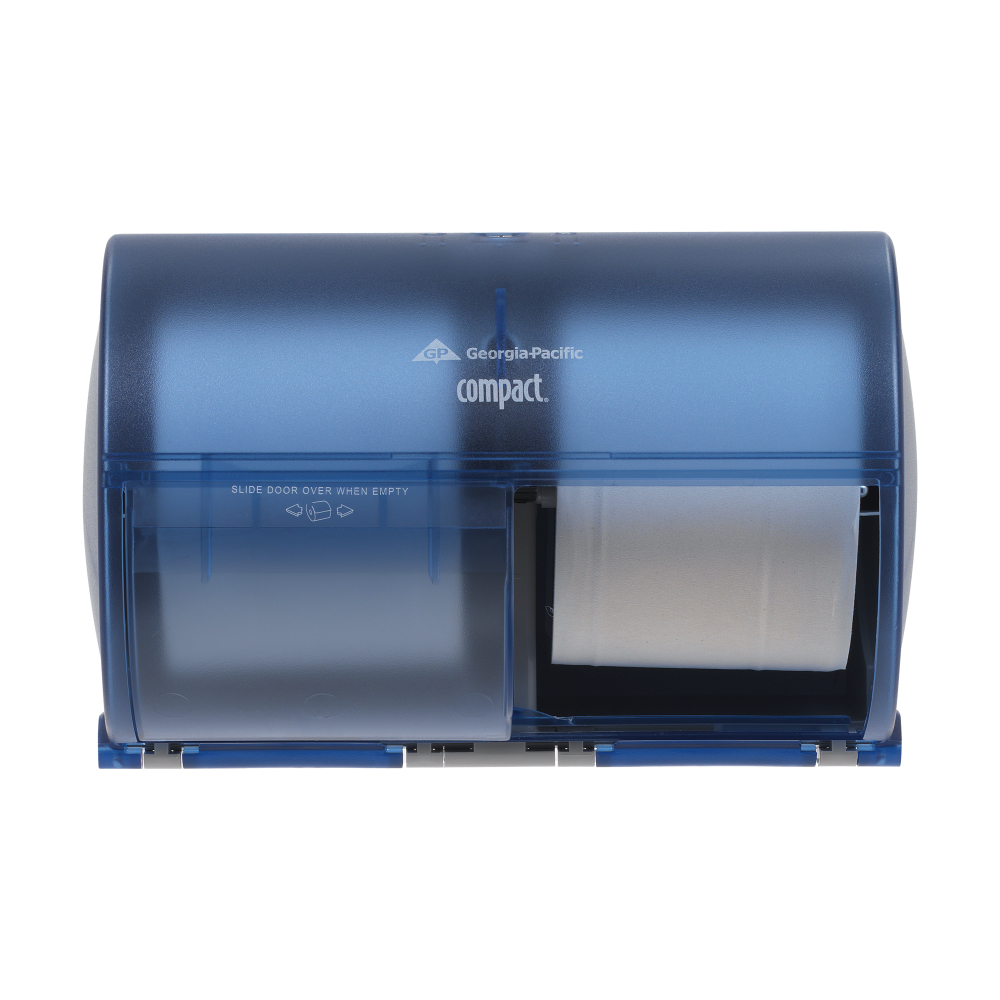 Compact Side By Side Double Roll Bathroom Tissue Dispenser.
