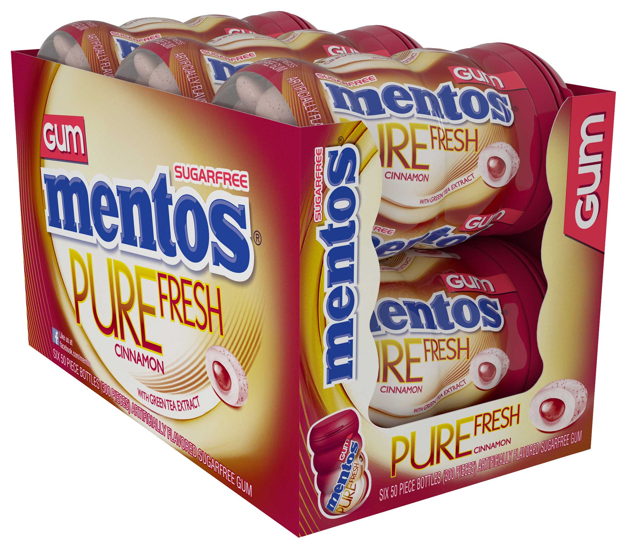 Mentos 3.531 Ounce Pure Fresh Cinnamon Sugarfree Gum, 6 count per pack -- 6  per case.