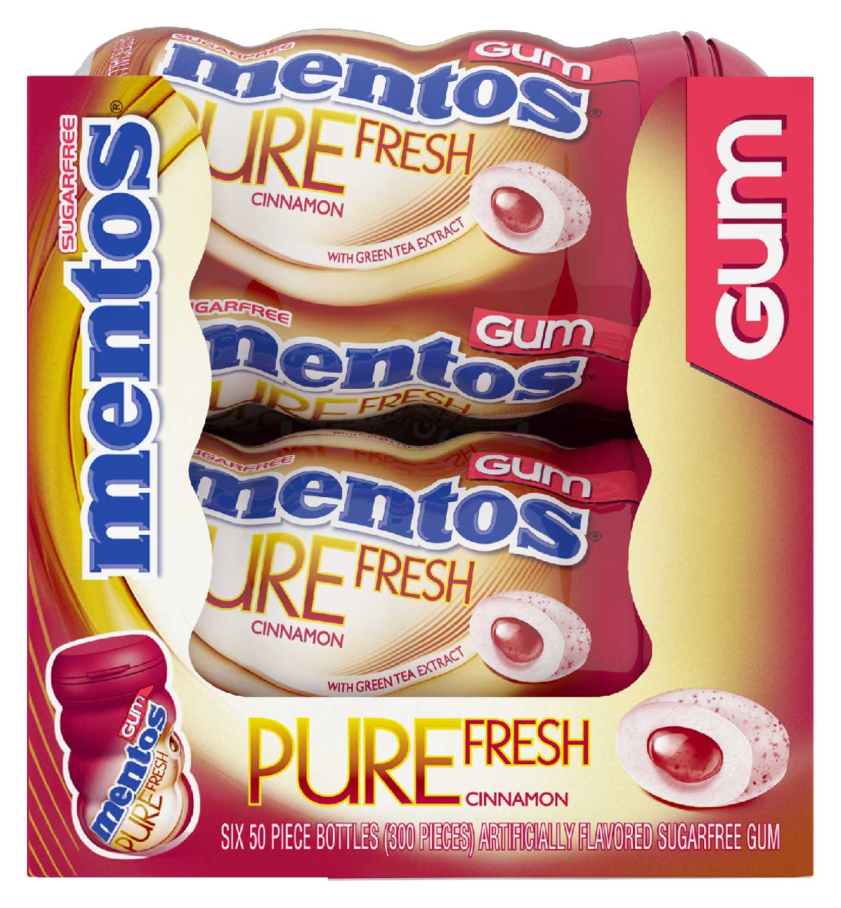 Mentos 3.531 Ounce Pure Fresh Cinnamon Sugarfree Gum, 6 Count -- 6 Per Case