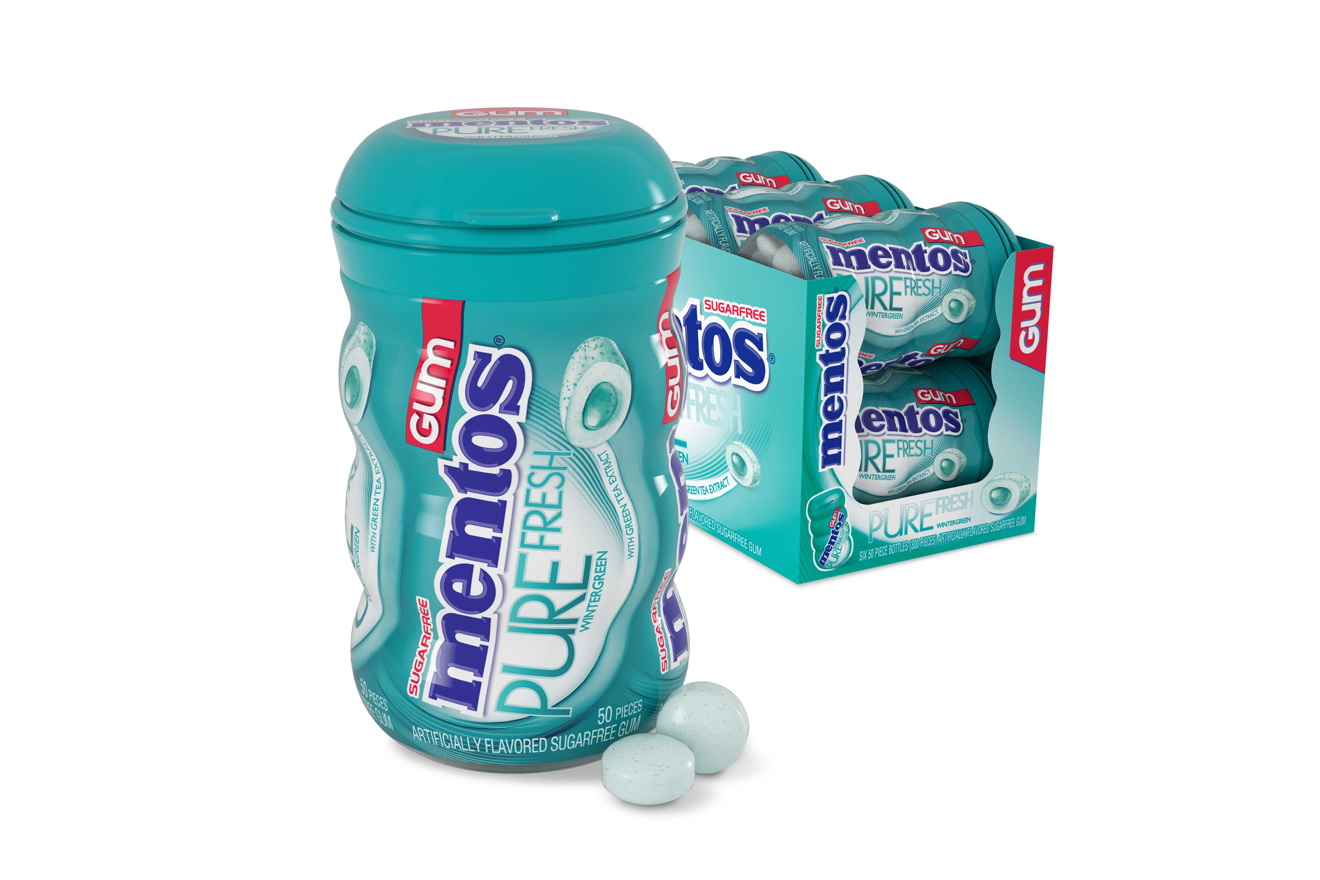 Mentos Wintergreen Sugar Free Gum, 50 piece per pack -- 36 per case.