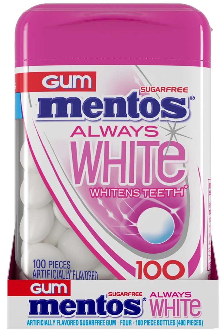 Mentos Always White Bubble Fresh Sugar Free Gum, 100 Count -- 24 Per Case