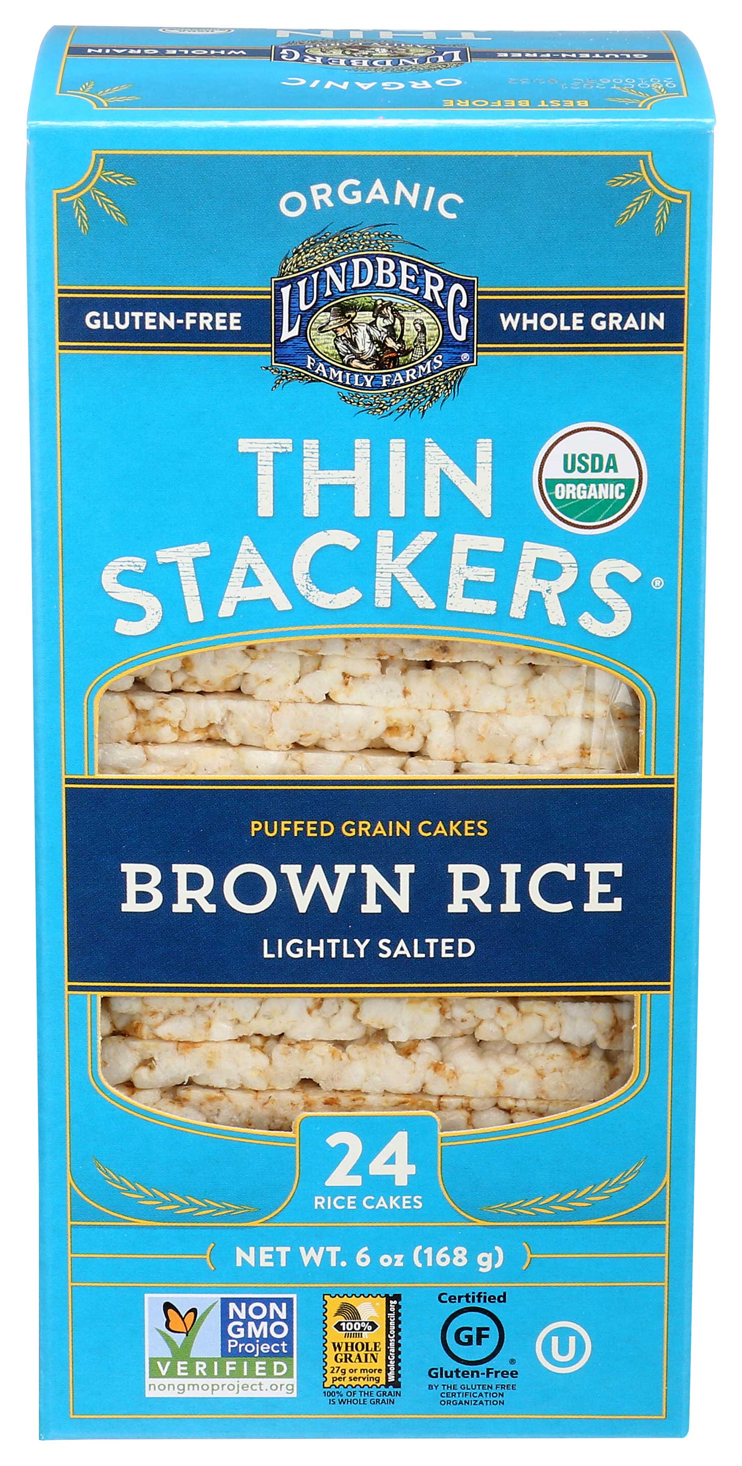 Lundberg Family Farms Organic Thin Stackers Lightly Salted Brown Rice Cake, 6 Ounce -- 6 Per Case