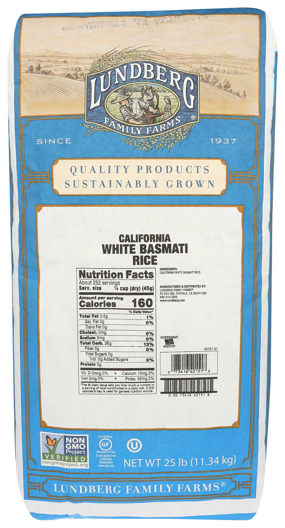 Lundberg Farms Eco Farmed White Basmati Rice, 25 Pound